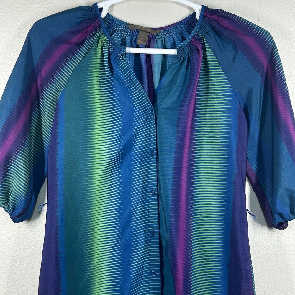Fynn & Rose Dress Womens Petite 6P Shirt Dress Button Front Teal Blue Elastic